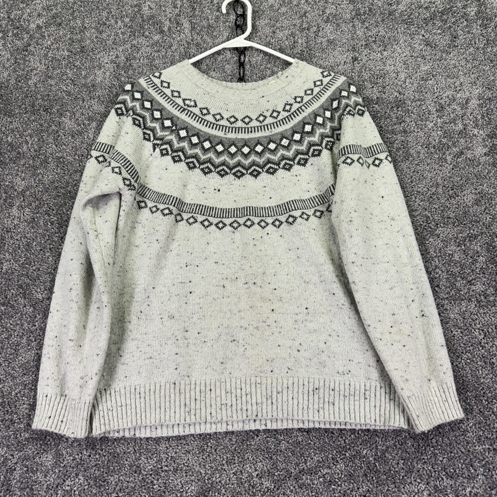Weatherproof Vintage Sweater Womens Large Gray Fair Isle Knit Crew Neck Winter
